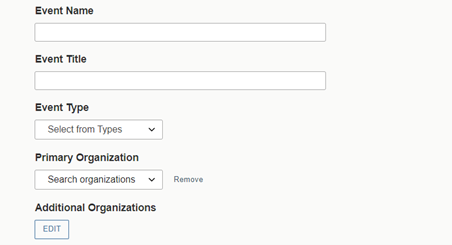 Event Form Name, Title, Type, & Organizations