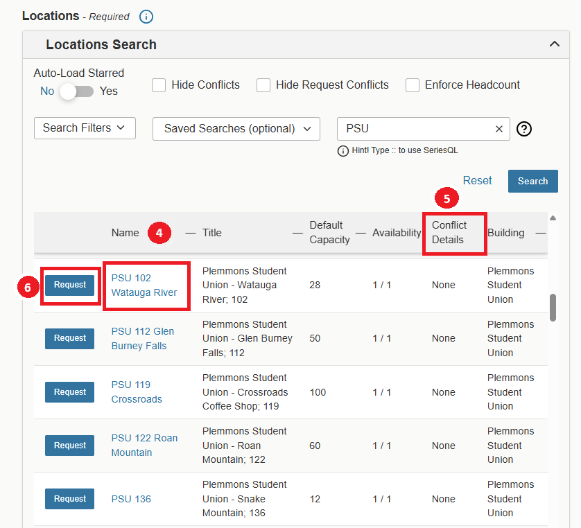 Location Request and Conflict Details