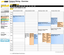 Screenshot of the campus dining internal publisher calendar showing the multi-day view.