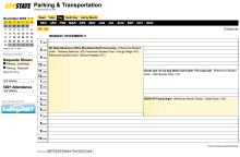 Screenshot of the Parking and Transportation internal Publisher calendar using the day view.